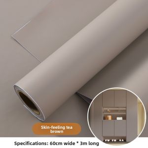 XIANXIANWUFANG | Skin Feel Brown Solid Color Self-Adhesive Wallpaper Waterproof Moisture-Resistant