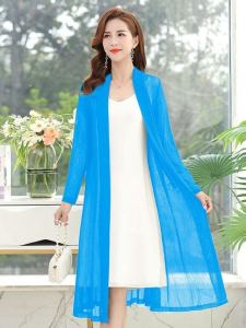 2024 New Womens Ice Silk Long Sleeve Shawl Cardigan Thin Mesh Outerwear Summer Sun Protection Windbreaker Loose Fit Style