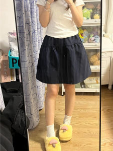 Váy Chữ a Cạp Cao Màu Xanh Đậm Phong Cách Nhật Bản Cổ Điển Mùa Hè Mới Dáng Rộng Đa Năng Cho Nữ