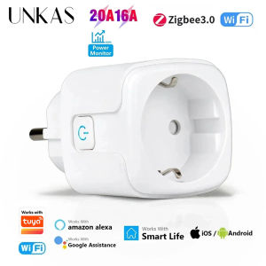 UNKAS EU Socket 16A/20A Wifi/Zigbee 3.0 Plug Power Monitor Alexa Google Home Works with Tuya Smart Life APP Remote Voice Control