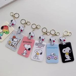 Bandai | SNOOPY Charlie Keychain Anime Couple Bag Key Ring Men Women Keychain Accessories Bus ID Door Card Case