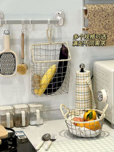 Woven Iron Art Storage Basket Wall Mounted Kitchen Organizer for Storing Vegetables And Spices Hanging Basket Design