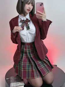 Christmas Plaid A-Line Skirt Japanese Style School Uniform Short Skirt Hawthorn Tree Pattern Half Skirt Pleated Skirt