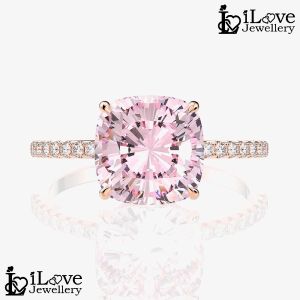 iLove Jewellery 925 Sterling Silver 5ct Pink Cushion Cut Cubic Zirconia Ring Jewelry Cincin Perempuan Birthday Gift Women Fashion ILR003