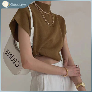 Knitted Vest Half Turtleneck Waistcoat Womens T-shirt Loose Short Short-sleeved Top Summer