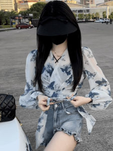 Blooming Bows Chiffon Blouses for Women Summer Accessible Luxury Fancy Romantic Shirt and Sun-Proof Clothing Tulle Outwear