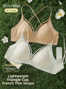 XINWEN | Lace Triangle Bra Summer Light Breathable Lift Small Chest Fine Strap Back Support