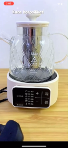 1.2L Diamond Pattern Glass Tea Kettle with Smart Touch Base 6 Cooking Modes Health Pot Flower Tea Pot 500W