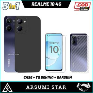 PROMO PAKET MURAH 3 IN 1 CASE REALME 10 4G SOFTCASE CASING LIQUIT + ANTI GORES CERAMIC MATTE ANTI SPY + GARSKIN CARBON 3D