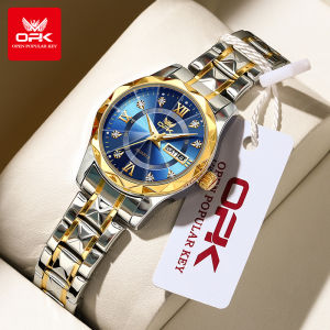 OPK นาฬิกาข้อมือสำหรับผู้หญิงนาฬิกาควอตซ์นาฬิกาข้อมือสตรีหรูหราสไตล์เกาหลีดั้งเดิมกันน้ำสำหรับผู้หญิงสายสแตนเลสนาฬิกาปฏิทินเรืองแสง