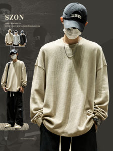 เสื้อสเวตเตอร์คอกลมแขนยาวทรงหลวมสำหรับผู้ชาย ฤดูใบไม้ร่วง/ฤดูหนาว สไตล์อเมริกันย้อนยุค สีสันสดใส ทรงพอดีตัว