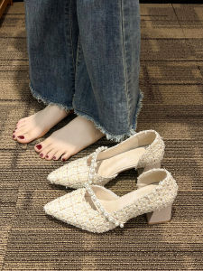 รองเท้าส้นสูงทรงหัวแหลมแบบสวมสบายสำหรับผู้หญิง รองเท้าส้นแบนแบบสวมสบาย สไตล์ Mary Janes ทรงหัวแหลม สไตล์หวานๆ รองเท้าหนังสำหรับผู้หญิง