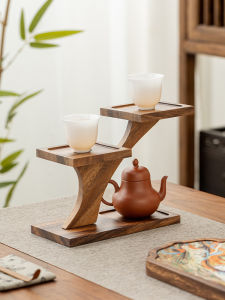Desktop Solid Wood Cup Holder Purple Clay Pot Display Stand New Chinese Cup Saucer Storage Rack Walnut Tea Set Storage Rack