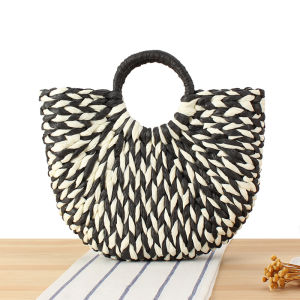 กระเป๋าถือทอจากเชือกกระดาษแบบลำลองสำหรับผู้หญิง กระเป๋าสานแบบถือได้สำหรับการเดินทางไปชายหาดในช่วงฤดูร้อน กระเป๋าผู้หญิงแบบลำลอง