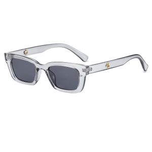 Women Y2K Small Rectangle UV400 Sunglasses Gold Metal Rivet Decor Retro Narrow Frame Fashion Outdoor Beach Driving Shades
