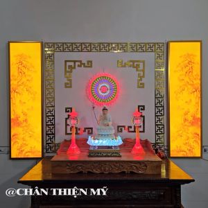 Đèn Hào Quang Led Viền Pha Lê Hoa Sen Cao Cấp Đèn Trang Trí Bàn Thờ Treo Cùng Tượng Phật HQPL-02