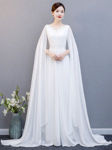 White Traditional Chinese Guzheng Performance Costume Womens Slimming Long Singing Dress Fairy Tale Ball Gown A-Line Skirt