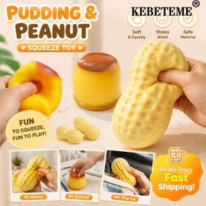 KENETEME Peanut & Caramel Pudding Food Shaped Squishy Fidget Toy Stress Relief Toy Silicone Squeeze Toy ASMR Sensory Desk Play Novelty Gift for Kids & Adults
