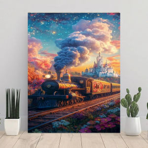 Scenic Fantasy Steam Train to Castle Sunset Jigsaw Puzzle 500/1000/1200/2000PCS Stress Relief Puzzle Wall Art Decor Gift
