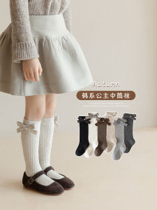 Girls Stockings Spring and Autumn Pure Cotton Bows Princess Socks Girl Long Tube Calf Socks K-style Autumn Childrens Socks