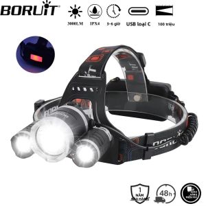 Đèn Pha LED BORUiT RJ-3000 3000LM Type-C Có Thể Sạc Lại Với 60 Đèn Pha Chống Nước °   Góc Chùm Cho Cắm Trại Câu Cá