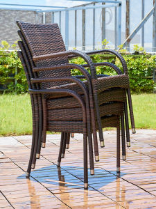 Modern Simple Outdoor Wicker Chair Garden Patio Dining Table Chair Backyard Leisure Furniture Handwoven Basket Art Style