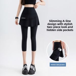 Miiow | High Waist Yoga Pants Womens Summer Thin A-Line Skirt Pants Butt Lifting Gym Sharkskin Sports Casual High Nylon Lycra