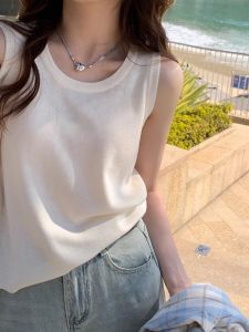 HUOLISI | Ice Silk Sleeveless Vest White Loose Striped