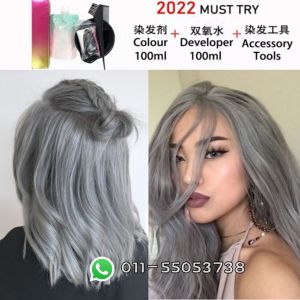 Ash Grey Dye Hair Set⚡Post Today⚡Saloon Profession Hair Color Original 100ml and hair tools Low Ammonia krim pewarna rambut Hair Dye Color Cream 灰色染发膏