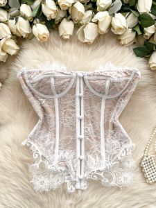 Áo Vest Hở Lưng Kiểu Pháp Thanh Lịch Cho Nữ Mùa Thu Áo Lưới Thắt Eo Thêu Nút Thiết Kế Áo Lót Cơ Bản