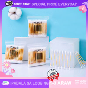 100Pcs Per Pack Double-sided Fill Cotton Buds with Wooden Handle Eco-Friendly Bamboo Cotton Swabs Cleaners