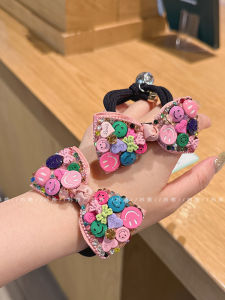 Dopamine Sequence Rhinestone Smiley Butterfly Bow Head Rope Hair Ties High Elasticity Durable Rubber Bands for Women
