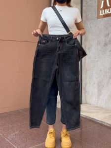 beautified กางเกงยีนส์สีดำผ้ายืด ยีนส์ยืดต้นขาใหญ่สาวอวบ กางเกงยีนส์ผญไซส์ใหญ่S-5XL