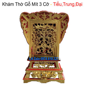 Khám bàn thờ cúng gia tiên gỗ mít sơn son cao 718191cm