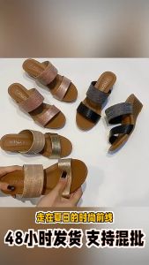 Giày dép nữ dép nữ đế xuồng 5.5cm hãng XianLV có quai ngang da ánh kim sang trọng thanh lịch đế chống trơn trượt tốt