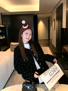 Elegant Short Quilted Jacket Set with Rhinestones Yangyuan Hepburn Style Womens Fashion Outerwear Polyester Fiber round Neck