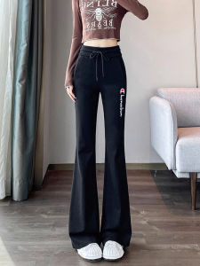 Grey American Style Micro Flared Pants Womens Slim Fit Casual Sporty Sweatpants High Waist Long Pants Commute Style