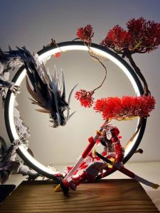 Creative Chinese Style LED Red Light Ring Home Decorations Living Room Office Desktop Decoration Handmade Wood Artwork