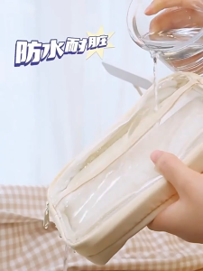 ปากกาใสหลายชั้นความจุขนาดใหญ่ ความจุขนาดใหญ่ หลายชั้น ใช้สำหรับเก็บเครื่องเขียนของนักเรียน