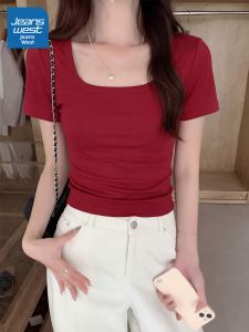 Jeanswest | Square Neck Shoulder Design Slim Fit Short Sleeve T-Shirt Summer