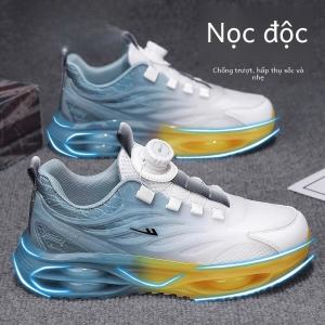 Giày Chạy Bộ Nam Mùa Hè Lưới Thoáng Khí Nút Xoay Giày Thể Thao Trẻ Em Giày Chạy Bộ Chất Liệu PVC Đế Cao Su Mũi Tròn