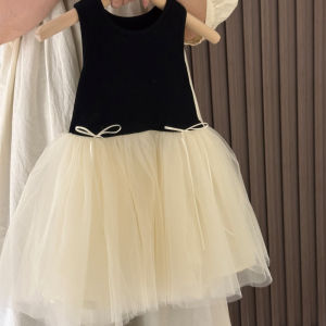 Summer New Sweet Princess Dress for Girls Baby Vest Puffy Skirt Splicing Mesh Gown Child Clothing Toddler Girls Outfits