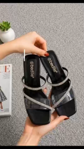 BD-22 BEDILz2026 Korean Style Fashion Casual Square Toe Transparent Mid-Heel Womens Summer Sho