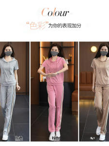 Heavyweight Casual Rhinestone Sports Set Womens Summer New Fashion Breathable Cotton Short Sleeve Anti-aging Two-piece Set