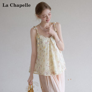 La Chapelle | Floral V-neck Sleeveless Camisole Womens Blouse Slim Off-shoulder