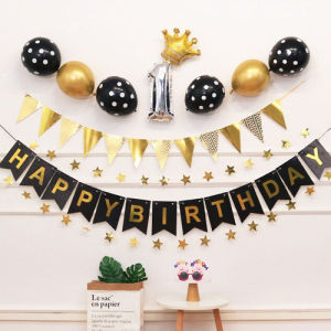 ABS Happy Birthday Banner With Ribbon Flag Card Decoration Letter Party Deco Home Cafe for Boys Girl - Kad Gantung Bendera Selamat Hari Jadi