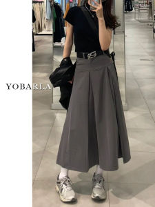 Gray Suit Half Skirt Women Summer plus Size High Waist Slim Pear Shape A-Line Midi Pleated Skirt Korean Style Commute Fashion