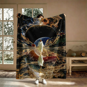 Sacred Figure Cosmic Planets Flannel Blanket Perfect for Sofa Office Bed Travel Sleep Read Relax Camping Four Season Use
