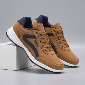 ORNGMALL Mens Casual Sneakers - Vintage Style Faux Low Top with Geometric Pattern EVA Sole Fabric Insole Round Toe Lace-Up for All Seasons Plus Size 40-48