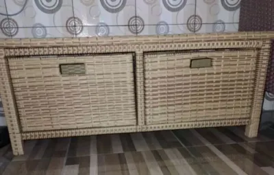 (READY STOK) MEJA TV LEMARI LACI ROTAN SINTETIS 2 SAMPING